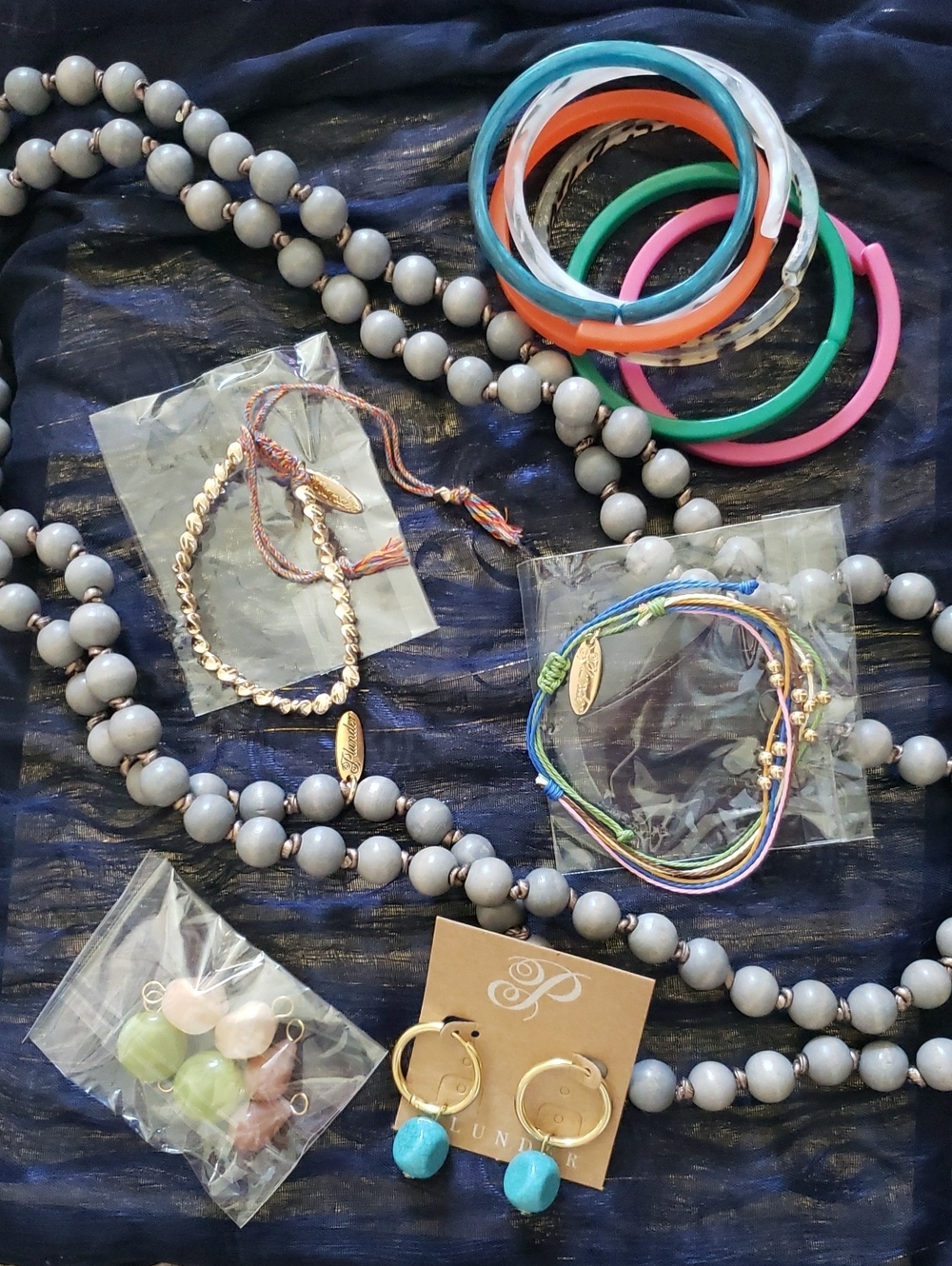NWT-Assorted Fashion Jewelry Set Gray Beaded Necklace + Bracelets/Earrings